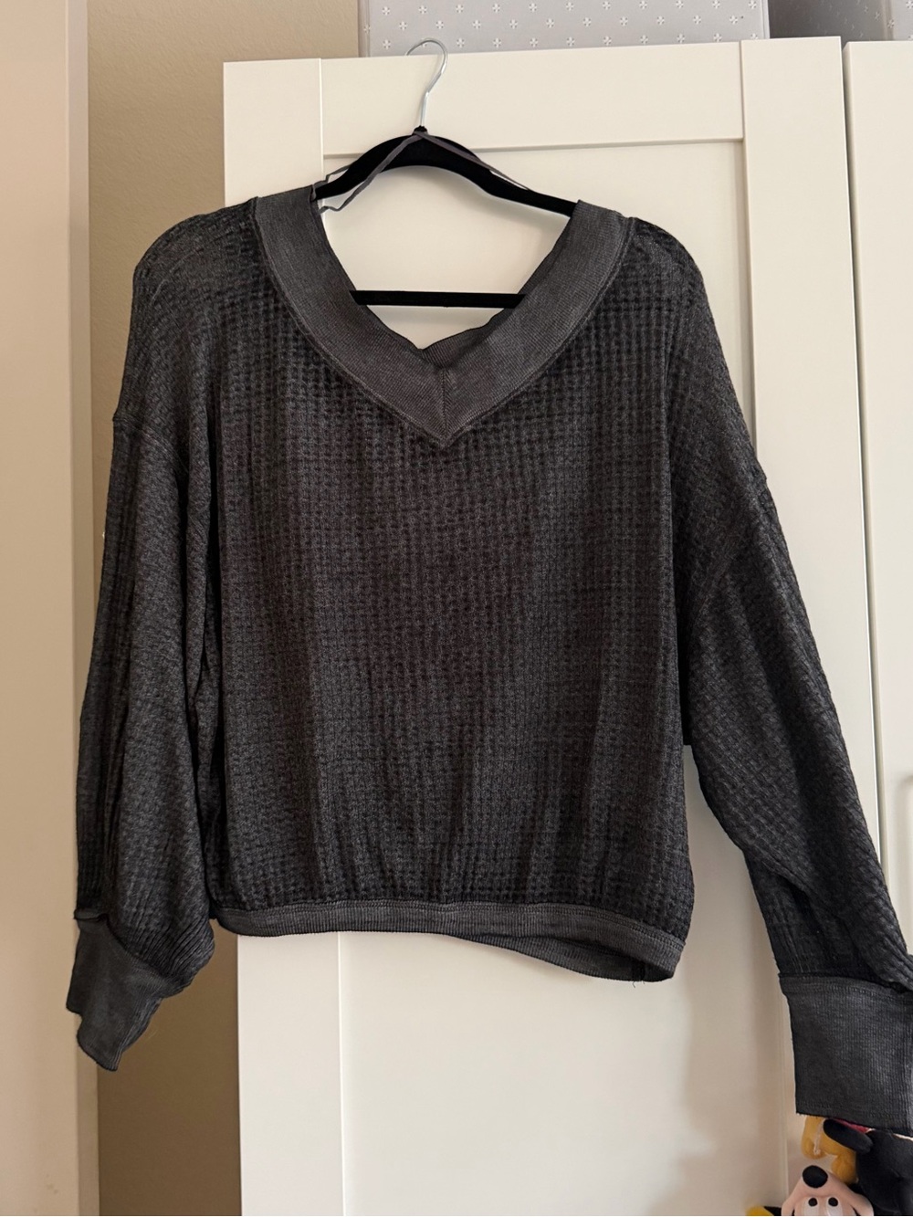 Free People Gray Waffle Knit Long Sleeve Top - Size: S - Worn Once